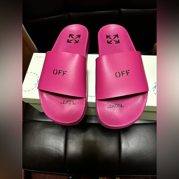 Brand New! Off-White Fuchsia Black Pool Slider Size 9 - Picture 3 of 7